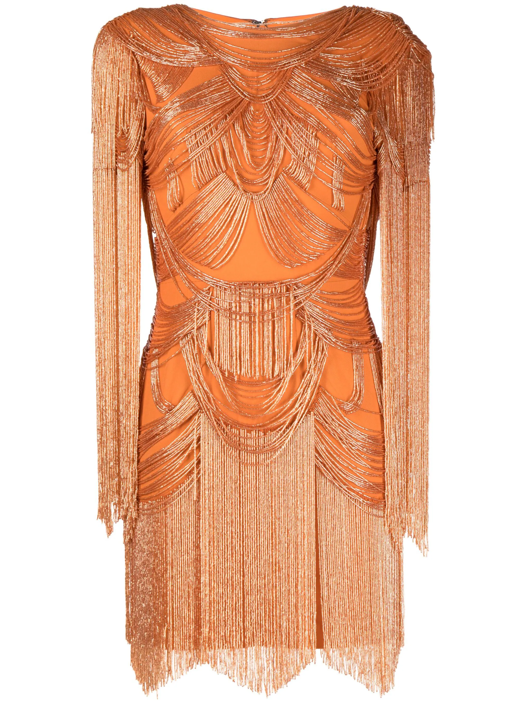 Oranžové flapper minišaty, ZUHAIR MURAD, prodává Farfetch, 6569 €