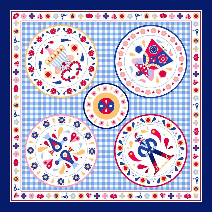 Hedvábný šátek Čert a Káča s ručně rolovanými okraji, SILKY GANG, 2 190 Kč