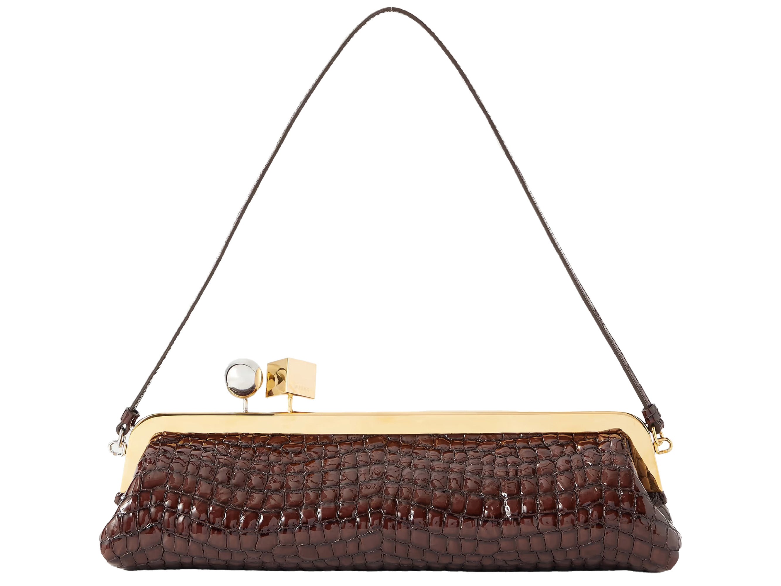 Hnědá kožená kabelka s krokodýlí texturou, JACQUEMUS, 1 190 €