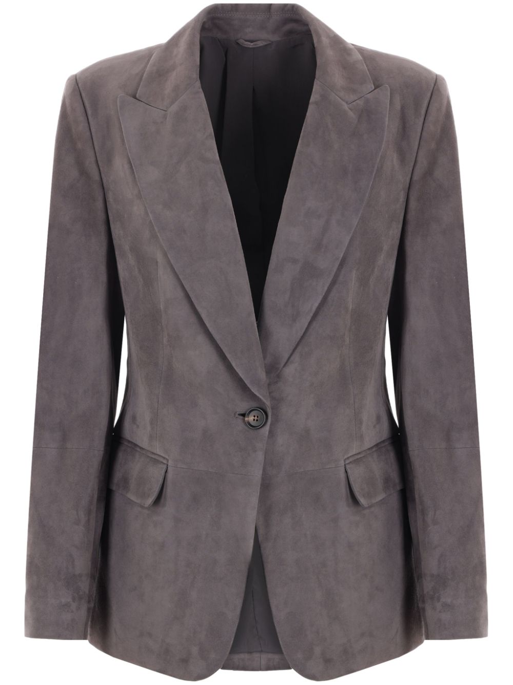 Šedé semišové sako, BRUNELO CUCINELLI, prodává Farfetch, 4 900 €