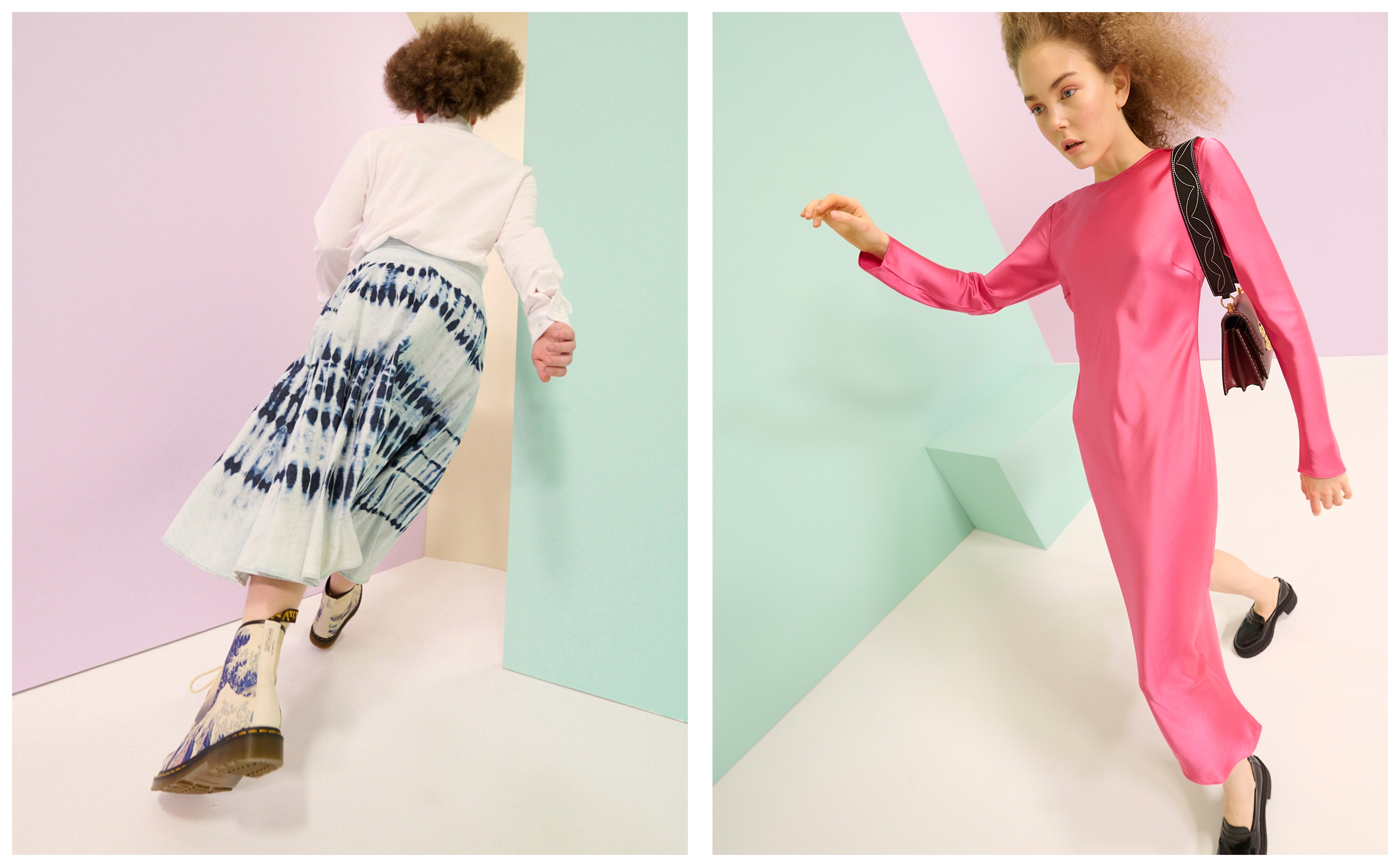 Vlevo: sukně, Weekend Max Mara, prodává ANSWEAR, 8 299 Kč; košile, Boss, prodává ANSWEAR, 2 999 Kč; boty, Dr. Martens, prodává ANSWEAR, 5 299 Kč. Vpravo: šaty, Samsoe Samsoe, prodává ANSWEAR, 5 699 Kč; kabelka, Tory Burch, prodává ANSWEAR, 15 999 Kč; boty, Boss, prodává ANSWEAR, 4 699 Kč. Vlevo: sukně, Weekend Max Mara, prodává ANSWEAR, 8 299 Kč; košile, Boss, prodává ANSWEAR, 2 999 Kč; boty, Dr. Martens, prodává ANSWEAR, 5 299 Kč. Vpravo: šaty, Samsoe Samsoe, prodává ANSWEAR, 5 699 Kč; kabelka, Tory Burch, prodává ANSWEAR, 15 999 Kč; boty, Boss, prodává ANSWEAR, 4 699 Kč.