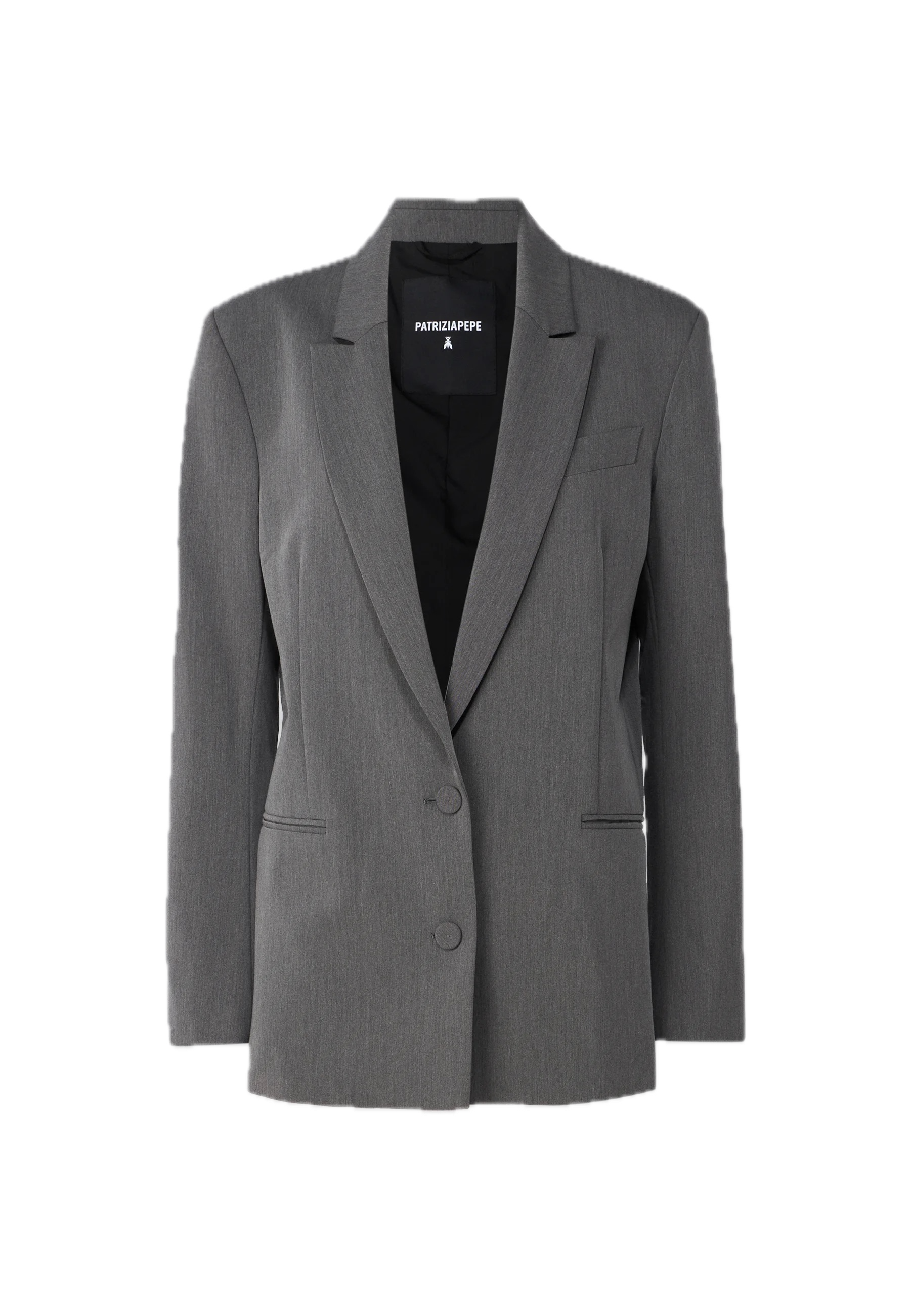 Šedé jednořadé sako, PATRIZIA PEPE, prodává Zalando, 12 900 Kč