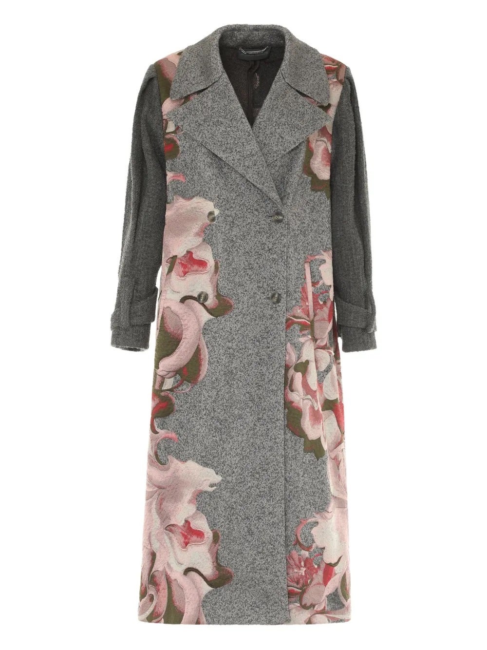 Šedý kabát s květinovým printem, ALBERTA FERRETTI, prodává Farfetch, 1 113 €