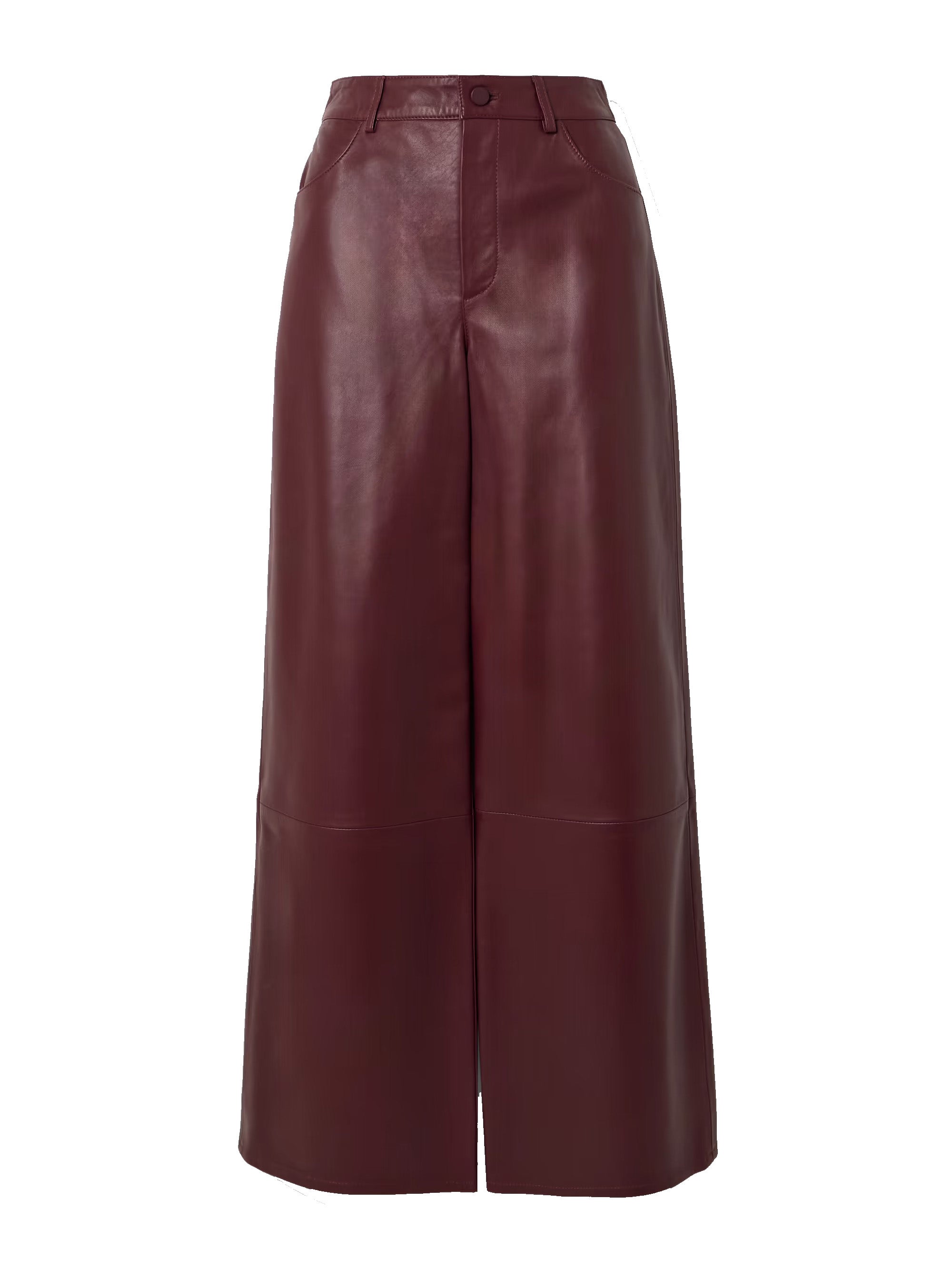 Bordó kožené kalhoty s širokými nohavicemi, LOULOU STUDIO, prodává Net-a-Porter, 680 €