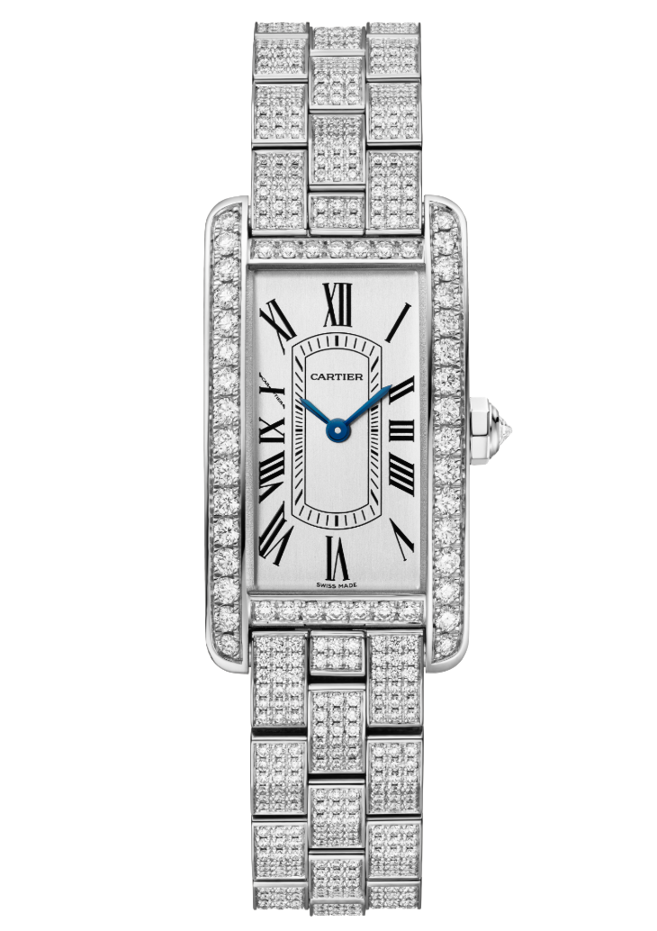 Minihodinky Tanc Americaine CARTIER, bílé zlato, diamanty, cena: 73 000 EUR