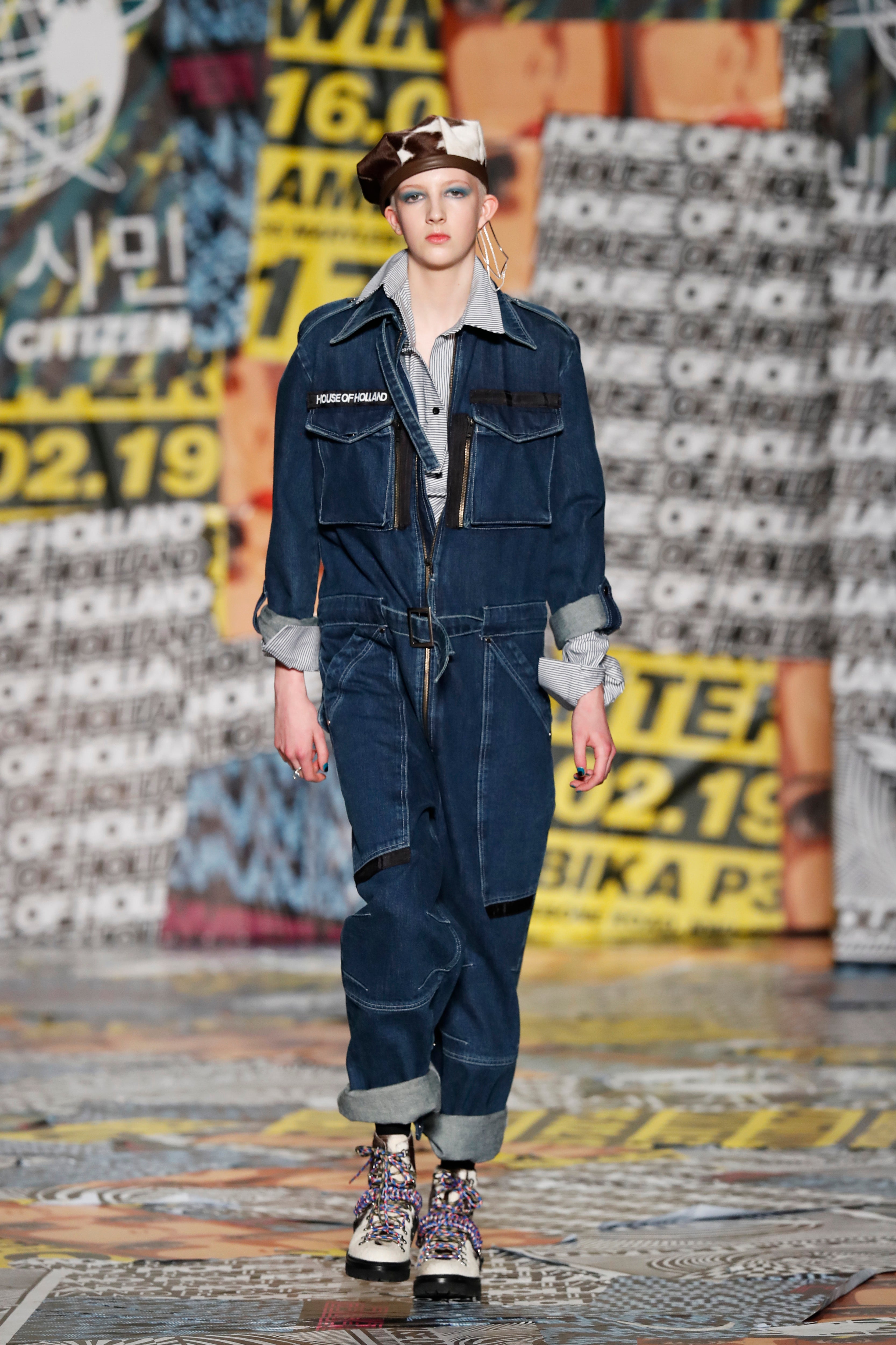 Finn Buchanan na přehlídce pro House of Holland AW19, London Fashion Week