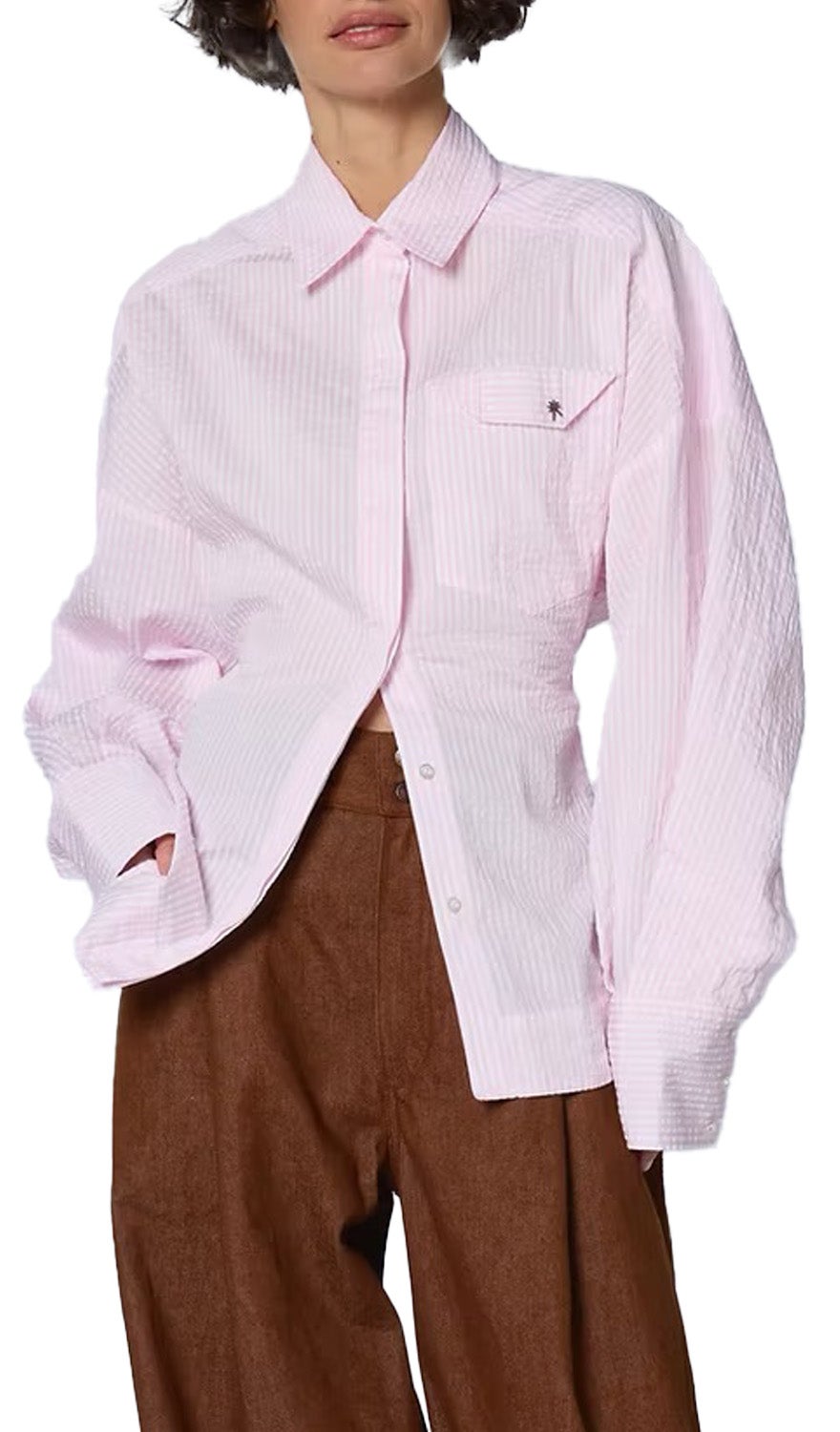 Jahodová popelínová košile s proužky, RADKA SIRKOVÁ, prodává Radka Sirková, 9 150 Kč