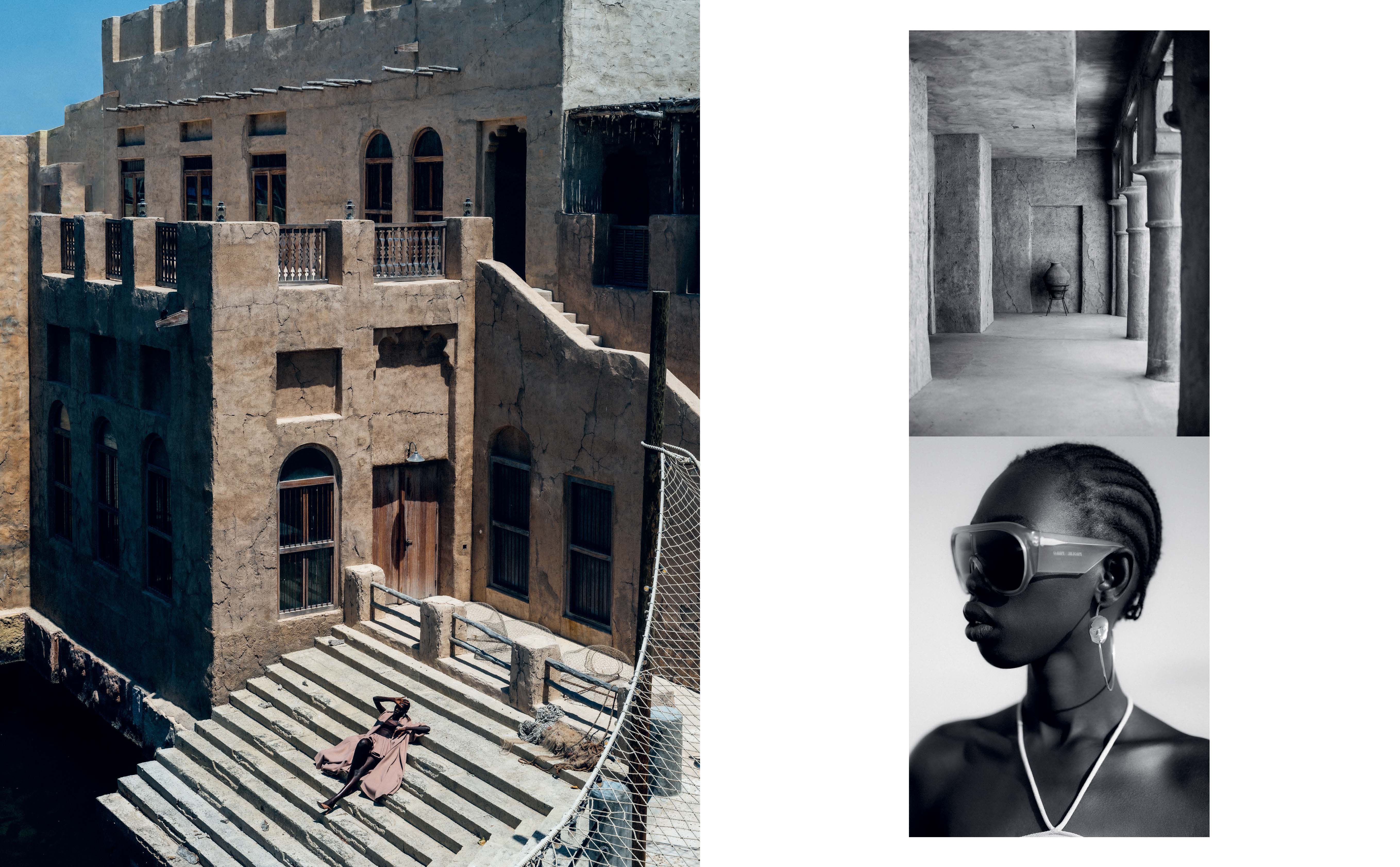 Vlevo: Kabát, podprsenka a sukně, vše ALAÏA; boty, GIUSEPPE ZANOTTI; vpravo: Šaty, GEORGES HOBEIKA; náušnice, NINA SEPO; brýle, PHOEBE PHILO Vlevo: Kabát, podprsenka a sukně, vše ALAÏA; boty, GIUSEPPE ZANOTTI; vpravo: Šaty, GEORGES HOBEIKA; náušnice, NINA SEPO; brýle, PHOEBE PHILO