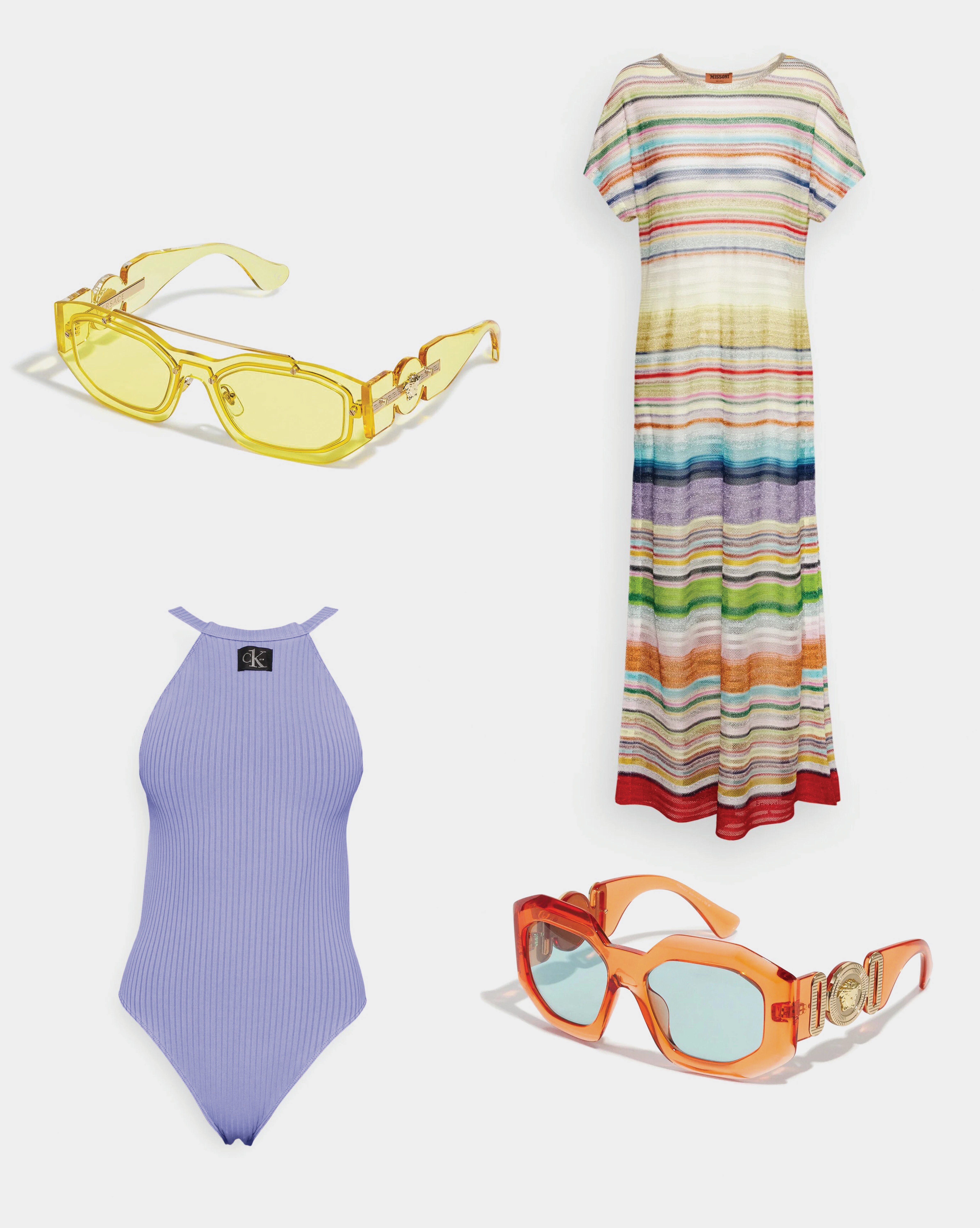 Plavky, Calvin Klein Swimwear, Zalando, 109,95 €; slnečné okuliare, Versace, Zalando, 240 €; plážové šaty, Missoni, Zalando, 720 €; slnečné okuliare, Versace, Zalando, 260 € Plavky, Calvin Klein Swimwear, Zalando, 109,95 €; slnečné okuliare, Versace, Zalando, 240 €; plážové šaty, Missoni, Zalando, 720 €; slnečné okuliare, Versace, Zalando, 260 €