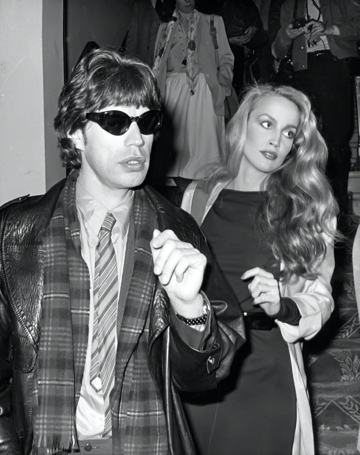 Mick Jagger a Jerry Hall na módní přehlídce v New Yorku, 1977