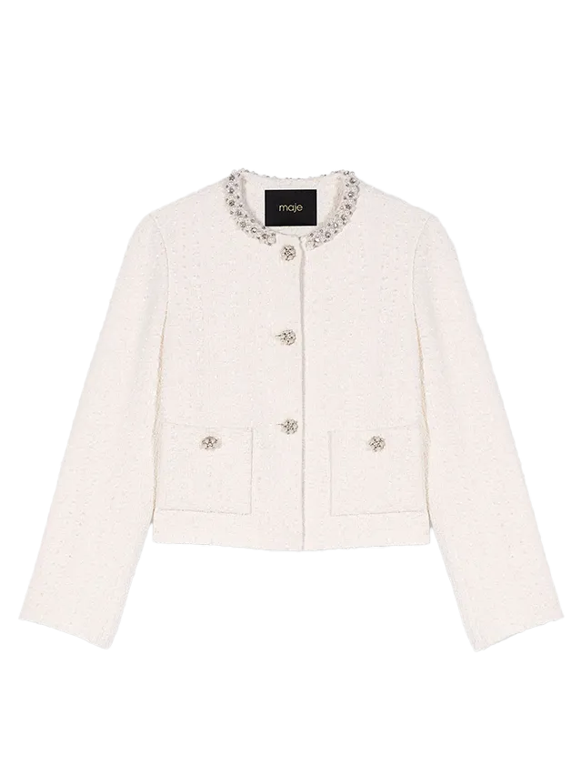 Tvídová bílá bunda do pasu, MAJE, prodává Maje,   375 €