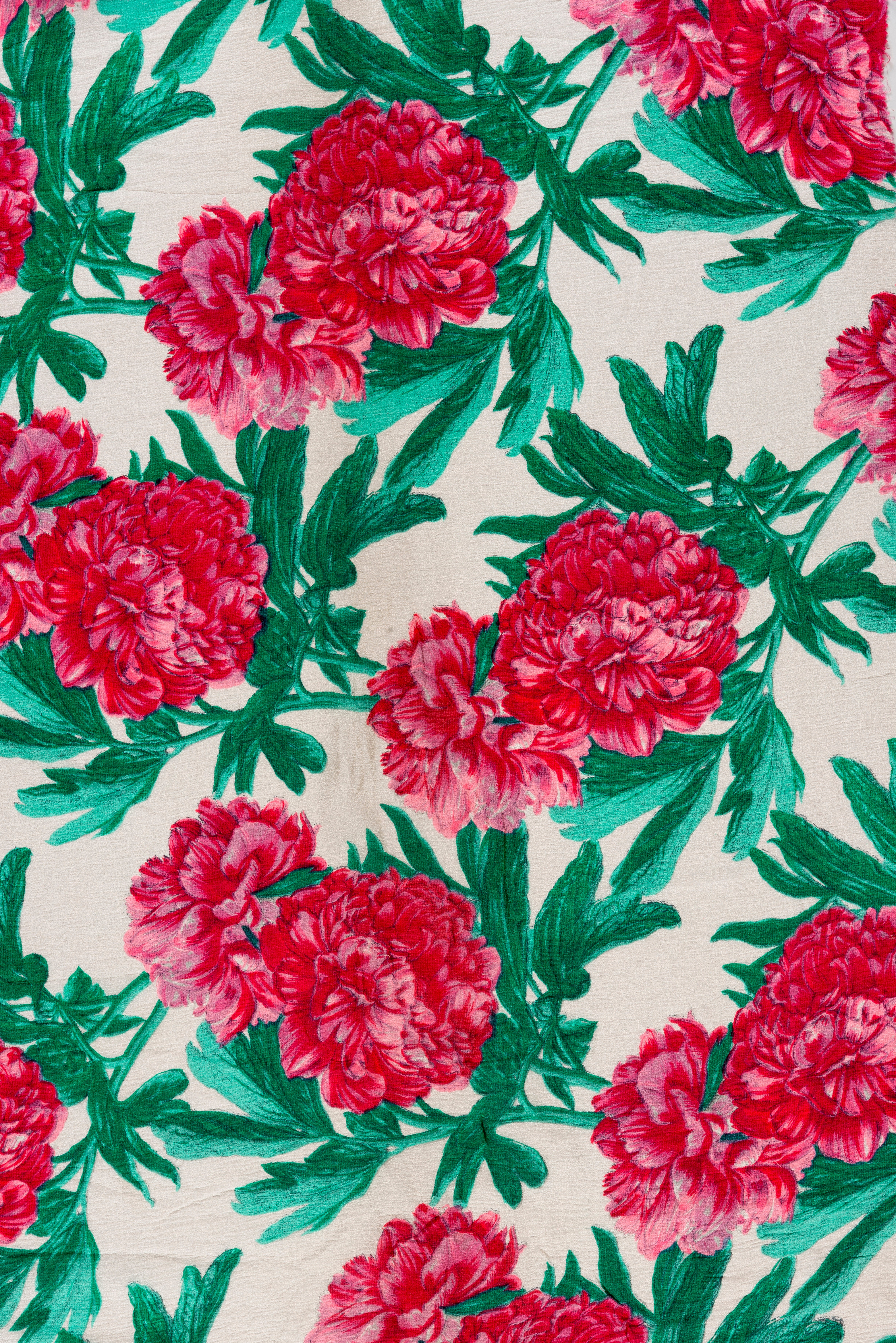 Filmový tisk květů pivoněk na hedvábném krepu Giselle v barevných variantách, 1956 Filmový tisk květů pivoněk na hedvábném krepu Giselle v barevných variantách, 1956