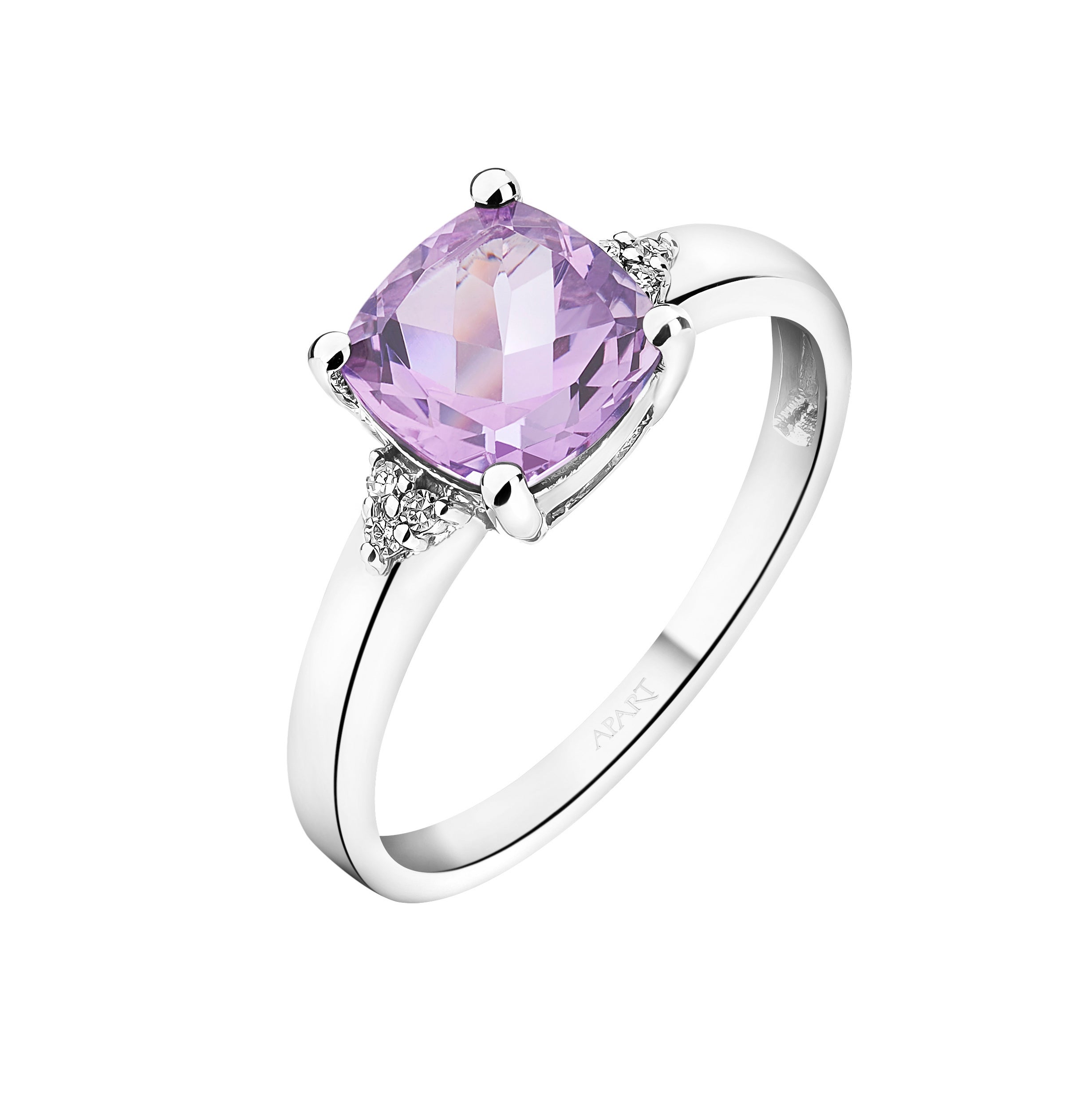 Prsten z bílého zlata s diamanty a ametystem, ryzost 585, APART, 12 790 Kč