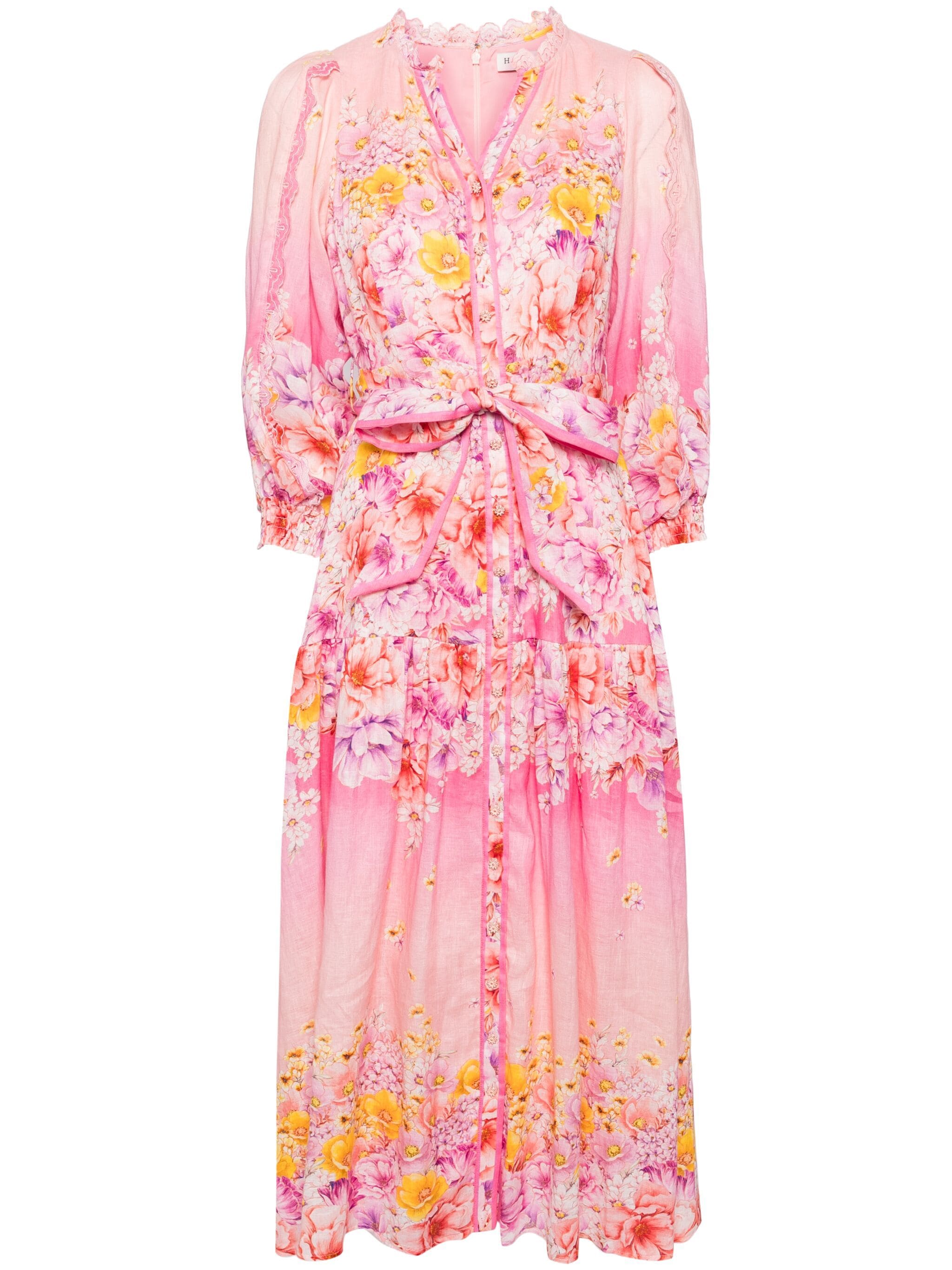 Růžové lněné šaty s květinovým potiskem, HALE BOB, prodává Farfetch, 770 €