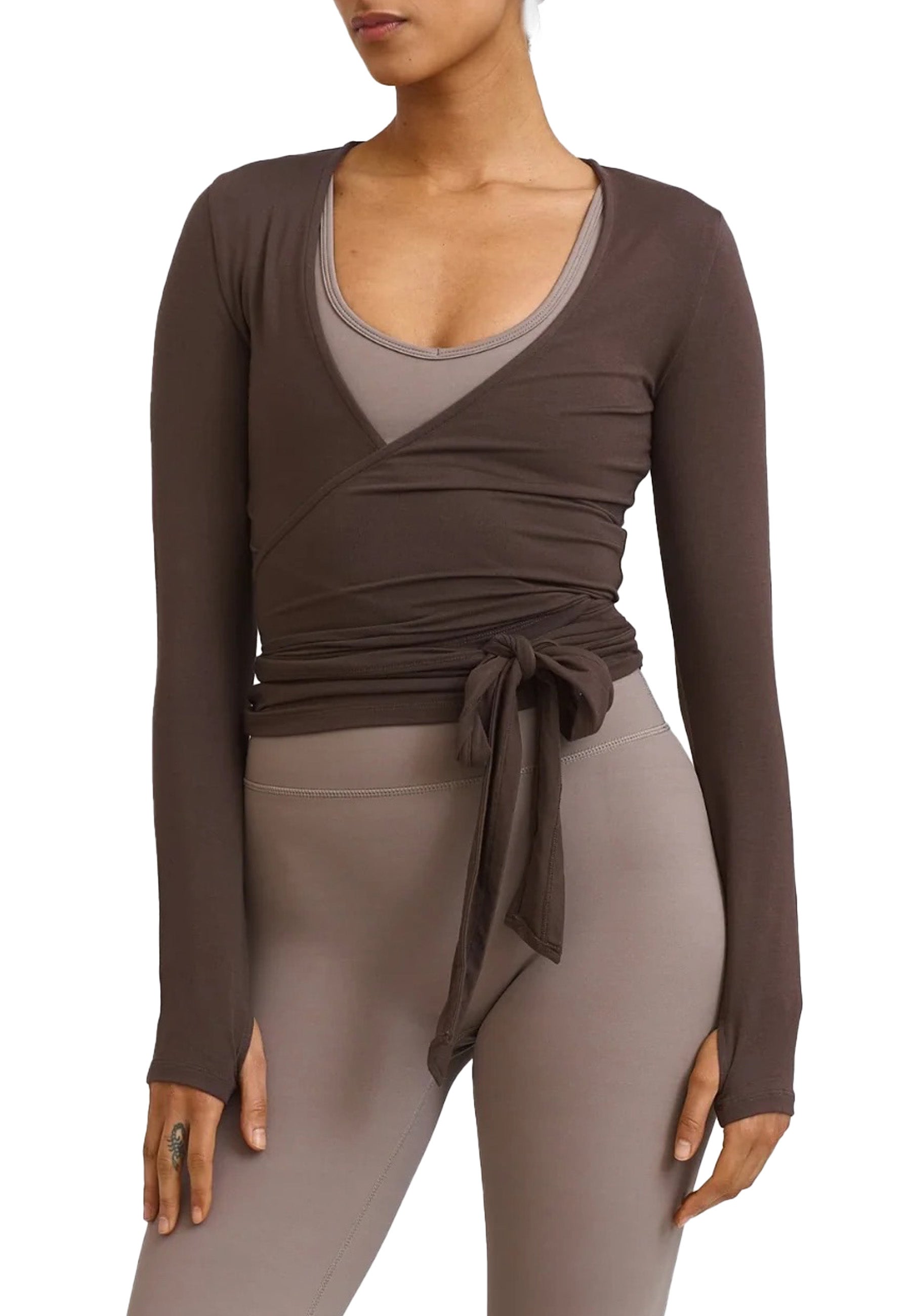 Soft ballet Wrap Top v barvě Espresso, SISTERLY TRIBE, 2 430 Kč