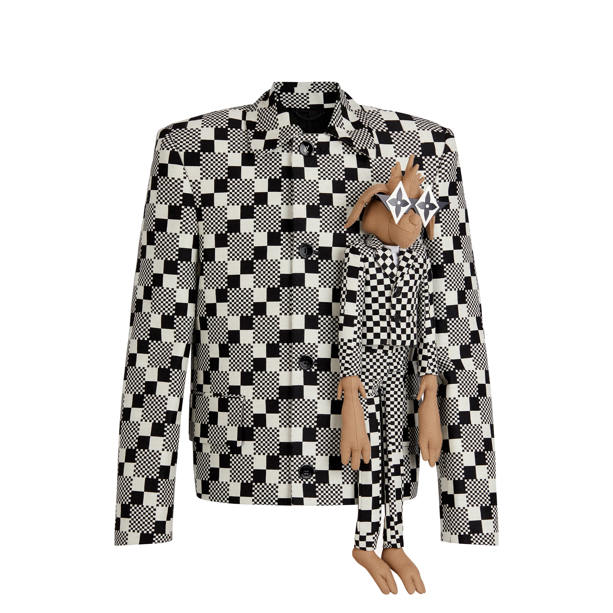 Sako s variací na slavný motiv Damier a psí hračkou, Louis Vuitton, 3900 € Autor: Courtesy of Louis Vuitton