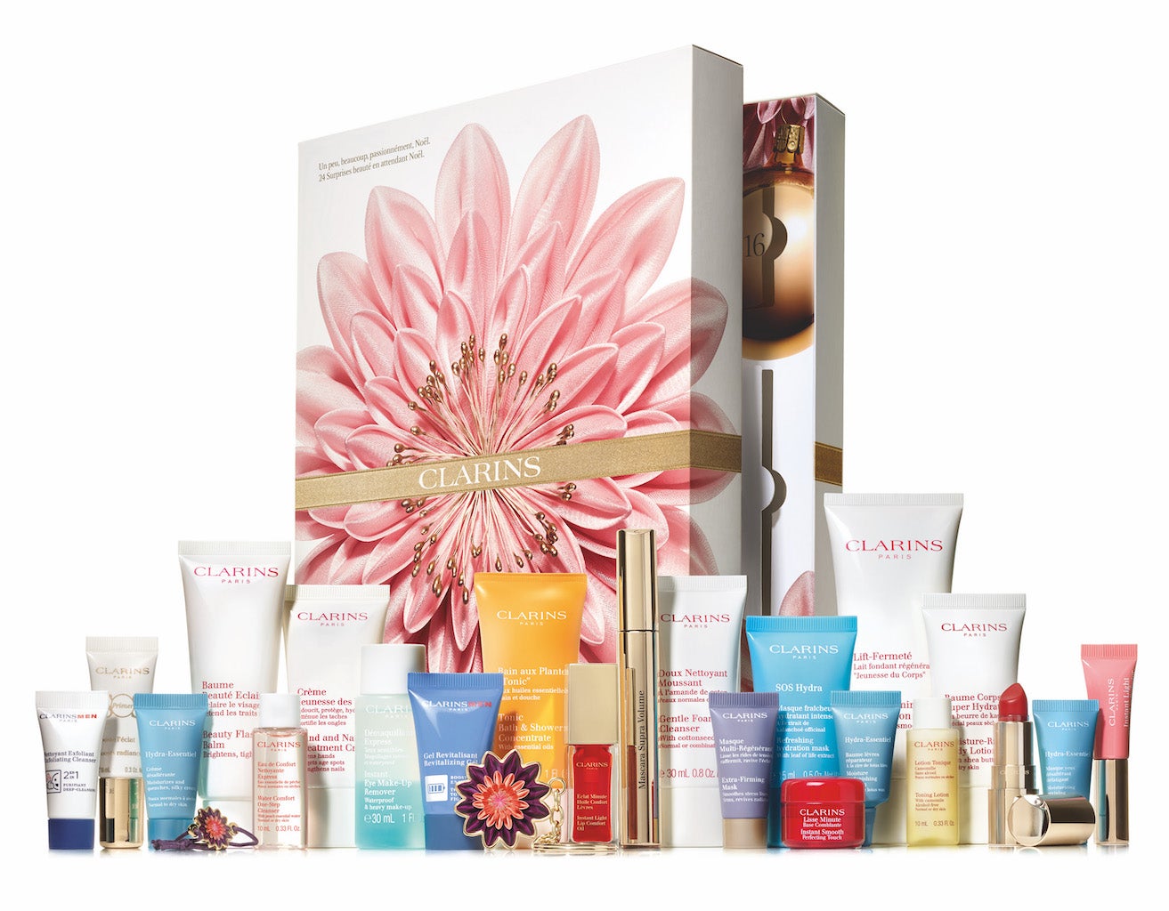 Nejlepší beauty adventní kalendáře 2018. Kosmetický kalendář s 24 produkty na pleť a tělo a make-up., Clarins (prodává Marionnaud), 3180 Kč