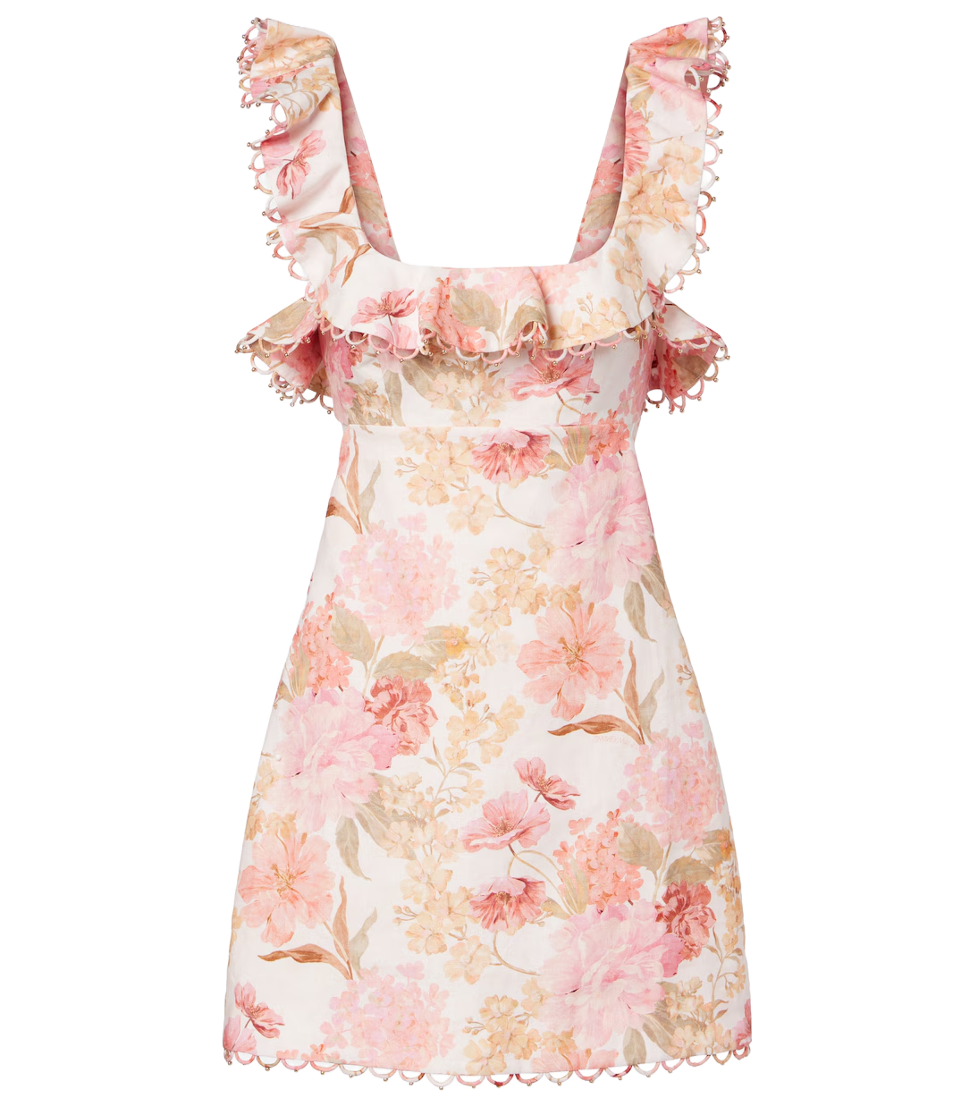 Lněné minišaty s volány a květinovým potiskem Como, ZIMMERMANN, 775 €