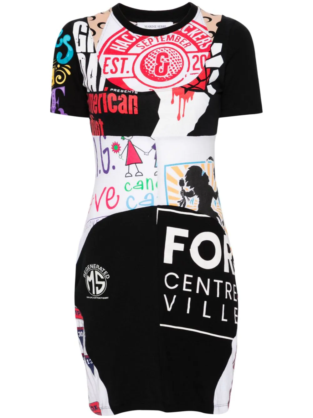 Patchworkové bavlněné minišaty, MARINE SERRE, prodává Farfetch, 850 €