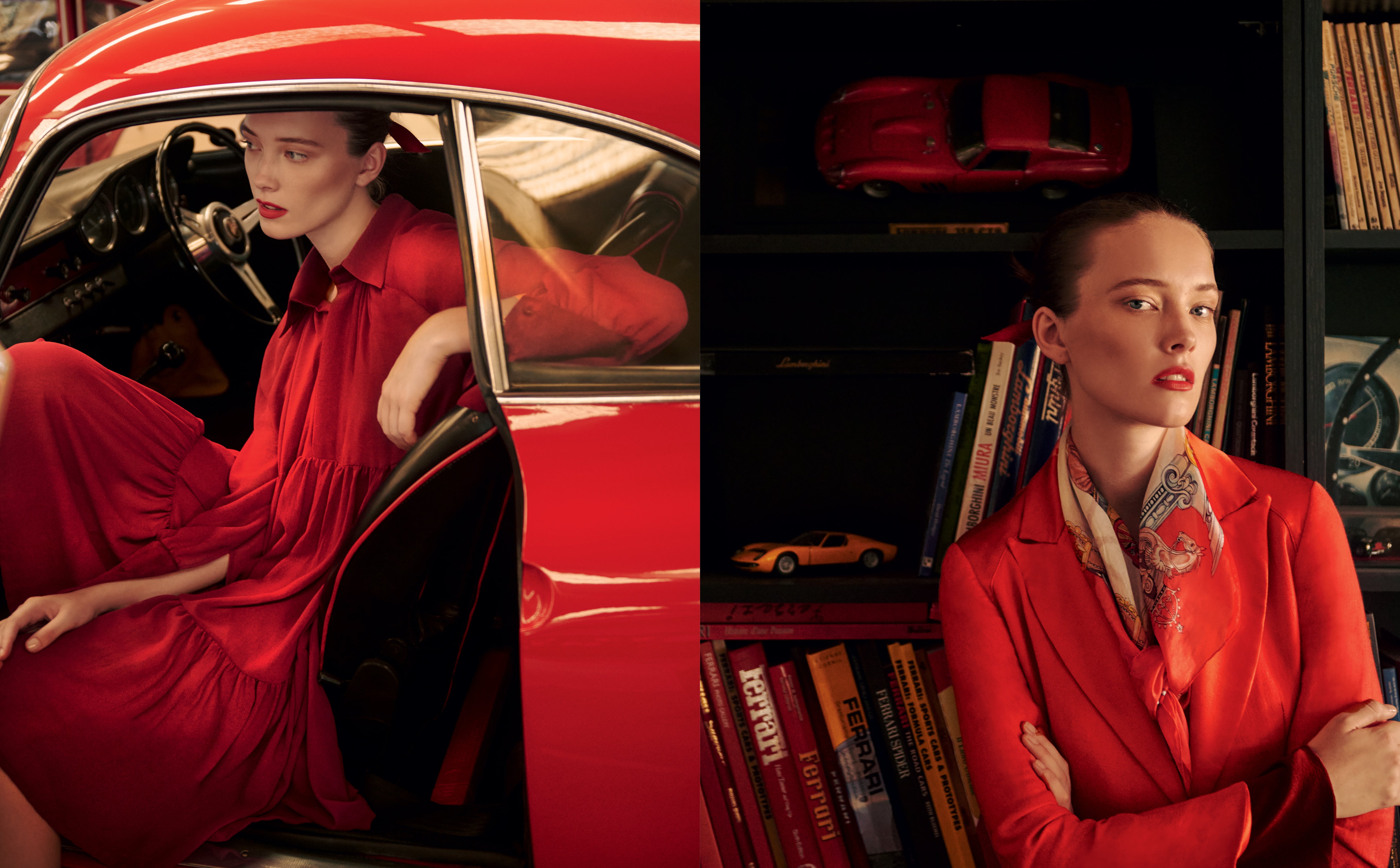 Vlevo: šaty, BARUNI. Vpravo: top, sako a šátek, vše ETRO. Vlevo: šaty, BARUNI. Vpravo: top, sako a šátek, vše ETRO.