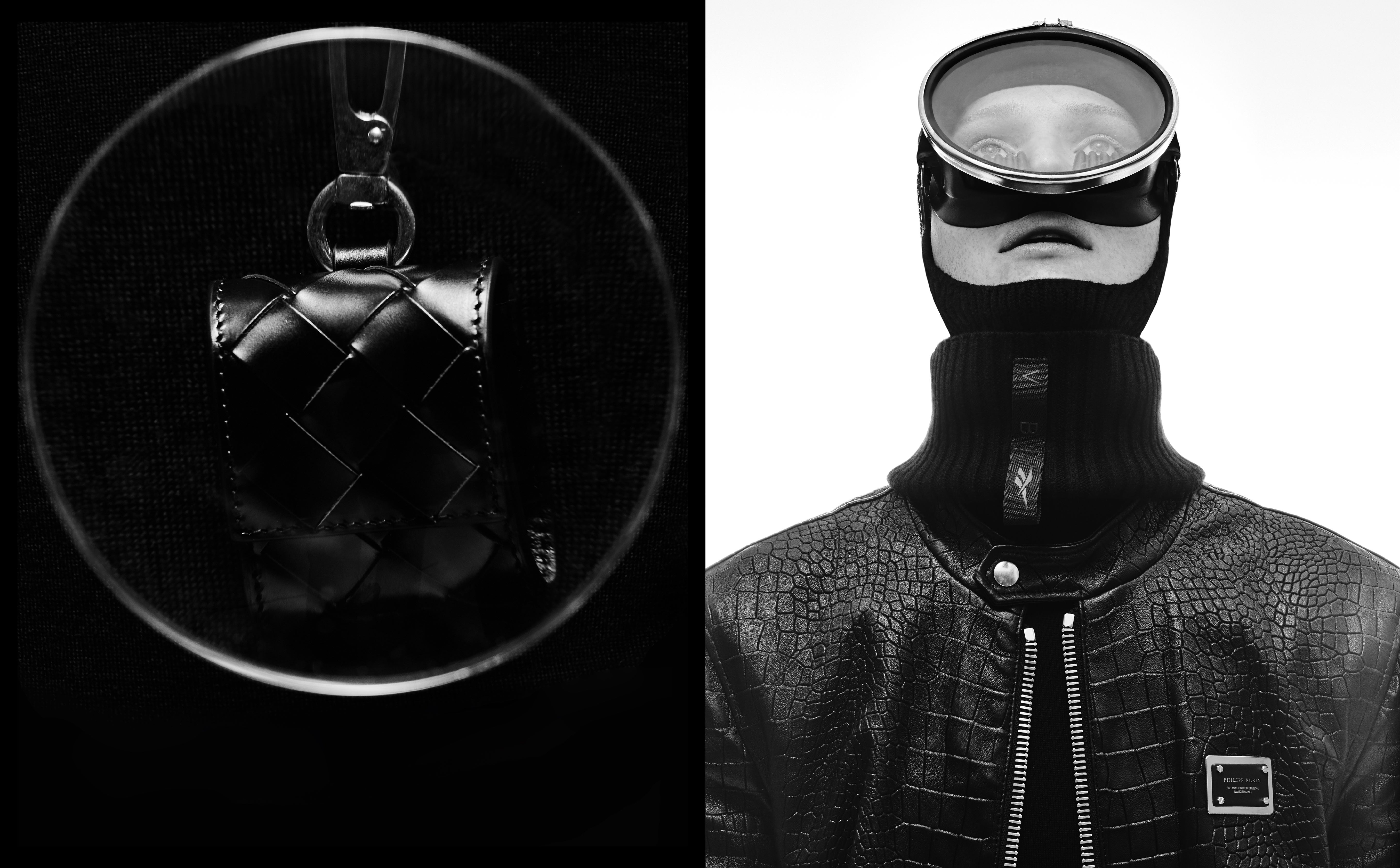 Vlevo: peněženka, Bottega Veneta. Vpravo: bunda, Philipp Plein; rolák, Dsquared2; kukla, Reebok x Victoria Beckham. Vlevo: peněženka, Bottega Veneta. Vpravo: bunda, Philipp Plein; rolák, Dsquared2; kukla, Reebok x Victoria Beckham.