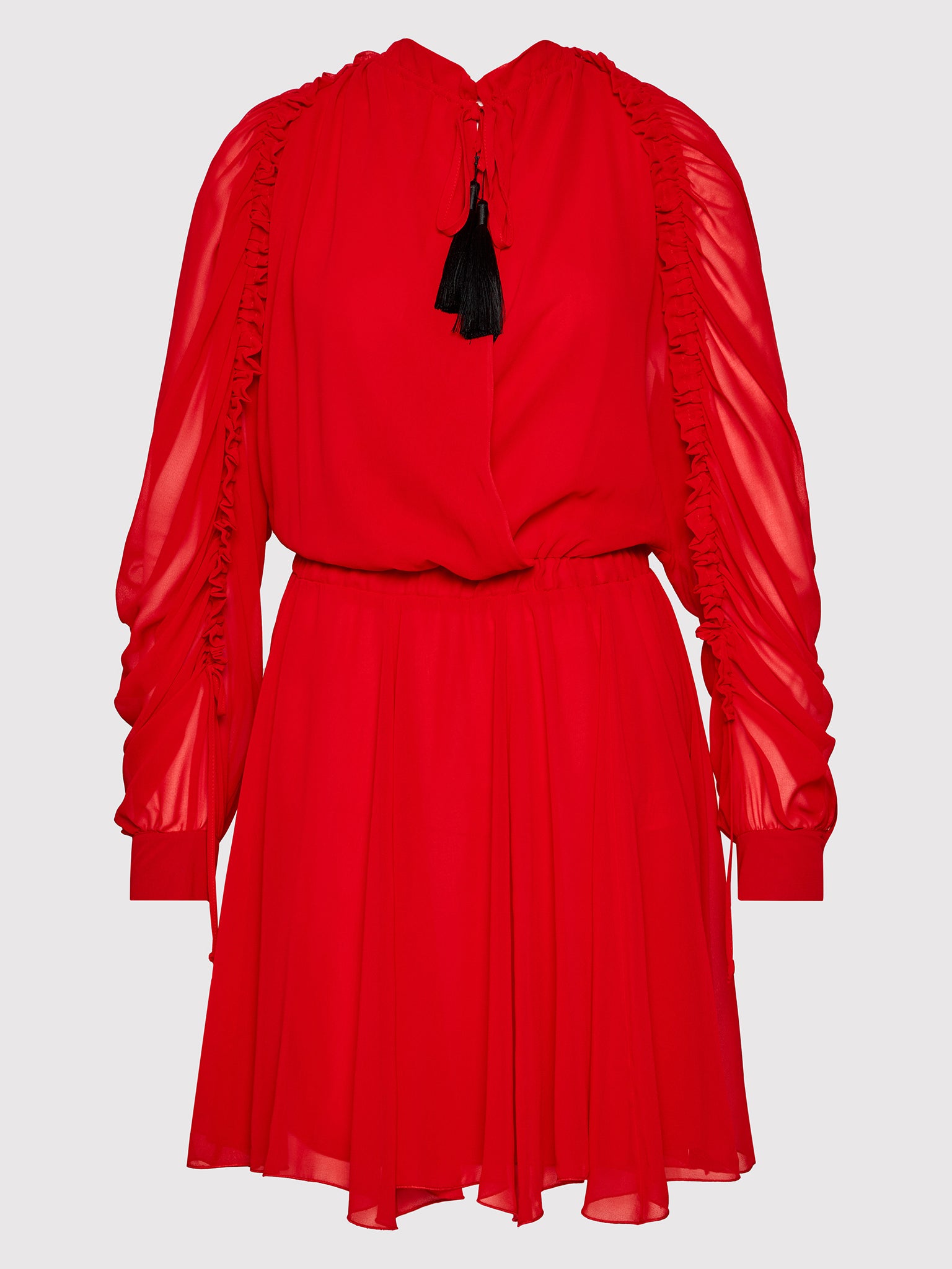 Výjimečné šaty v ohnivě červené barvě. Díky ženským volánkům a pohodlnému střihu se skvěle osvědčí na Vánoce a jiné slavnostní události. Živá barva zvýrazní každou krásu. Babylon, prodává Modivo, 6 463 Kč