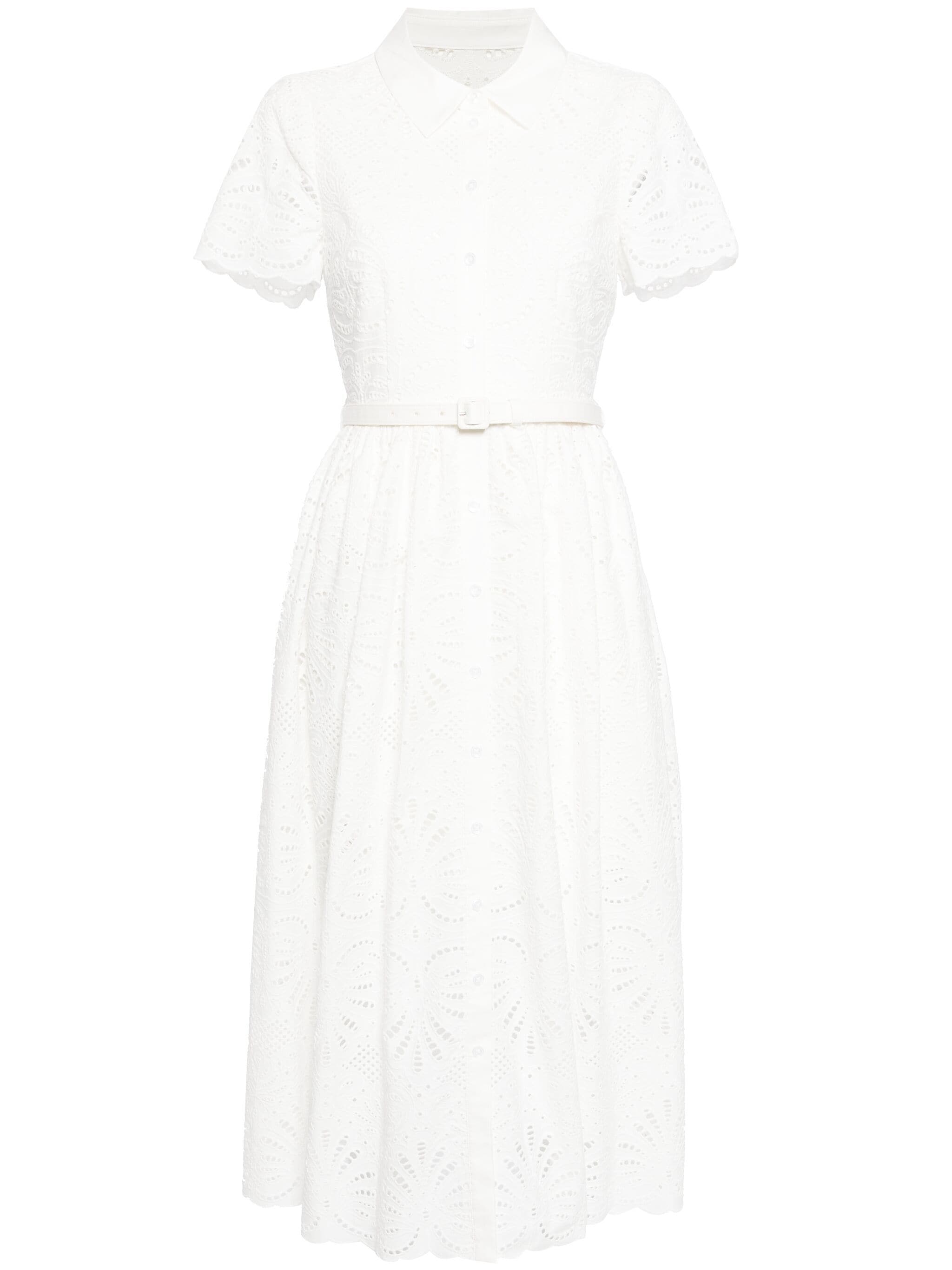 Bílé šaty z broderie anglaise, SELF-PORTRAIT, prodává Farfetch, 395 €