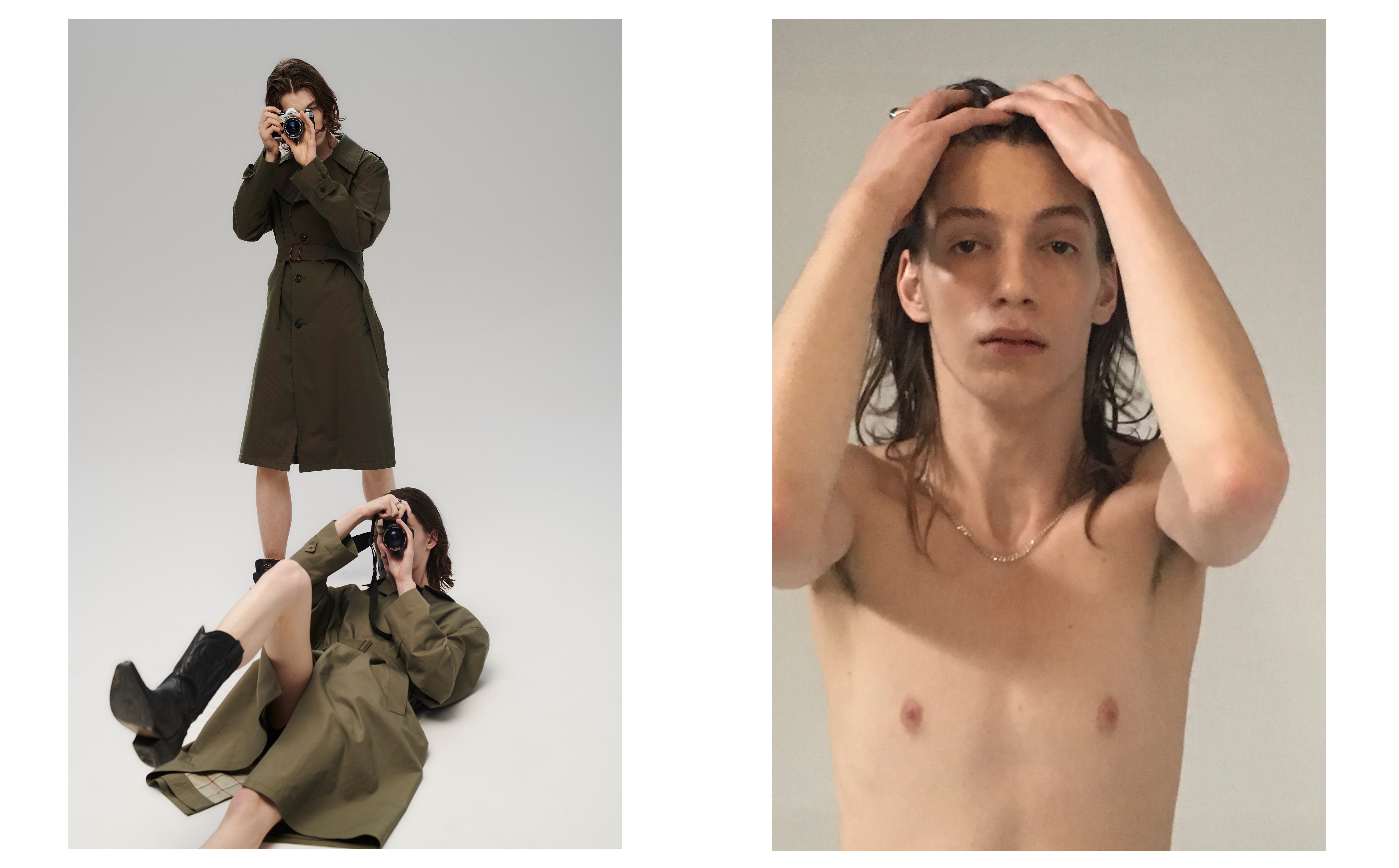 Kacper: kabát, MAISON MARTIN MARGIELA; boty, T34. Oskar: kabát, VINTAGE; boty, JOE SANCHEZ. Kacper: kabát, MAISON MARTIN MARGIELA; boty, T34. Oskar: kabát, VINTAGE; boty, JOE SANCHEZ.